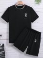 Teen Boy's Crown Pattern Short Sleeve T-Shirt & Shorts Two Piece Set