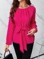 SHEIN Clasi Valentine's Day Women Solid Color Belted Shirt