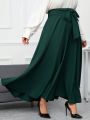 SHEIN Clasi Women'S Plus Size Solid Color High Waist Front Knot Design Long Skirt