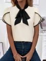 Tie Collar Petal Sleeve Blouse