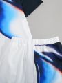 SHEIN Teen Boys' Casual Digital Abstract Print Short Sleeve Top And Shorts Set