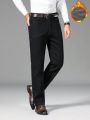 Men Solid Thermal Lined Straight Leg Jeans Without Belt