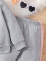 Young Girl Heart Patched Sweatshirt & Contrast Side Seam Sweatpants