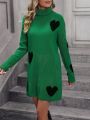 Women's Love Heart Design High Neck Sweater Dress