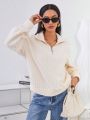 SHEIN Essnce Cable-knit Half-zip Long Sleeve Sweatshirt