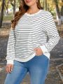 SHEIN LUNE Plus Size Striped Long Sleeve Casual Sweatshirt