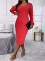 Plus Solid Ribbed Knit Bodycon Dress