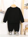 SHEIN Baby Boy Letter Patched Raglan Sleeve Sweatshirt & Sweatpants