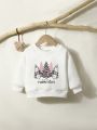 Baby Girl Christmas Tree & Slogan Graphic Thermal Lined Sweatshirt