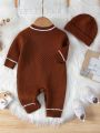 SHEIN Infant Boys' Hooded Sweater Jumpsuit With Drop Shoulder Sleeves