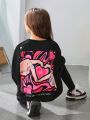 SHEIN Kids HYPEME Tween Girl Heart & Slogan Graphic Drop Shoulder Pullover & Leggings