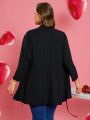 EMERY ROSE Plus Size Solid Color Drawstring Waist Jacket