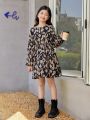 SHEIN Tween Girl Woven Printed Loose Fit Casual Holiday Dress With Round Neckline