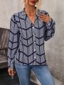 Ladies' Navy Blue Printed Shirt