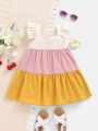 SHEIN Baby Girl's Fashionable Short Sleeve Colorblock Dress