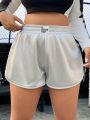 SHEIN Coolane Ladies' Plus Size Grey Letter Printed Shorts