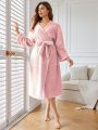 Teddy Bear Belted Robe With Drop Shoulder