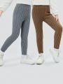 SHEIN Young Girl 2pcs Ribbed Knit Sweater Pants