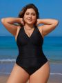 SHEIN Swim Classy Plus Size Solid Color One-Piece Swimsuit