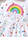 SHEIN Kids EVRYDAY Young Girl'S Cute Colorful Polka Dot And Rainbow Print Casual Dress