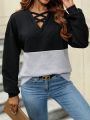 Women's Color Block Crisscross V-neck Sweatshirt