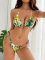 SHEIN Swim Mod Women's Leopard Print Tropical Pattern Swimsuit Set