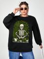 Catsneeze Plus Skeleton & Slogan Graphic Drop Shoulder Sweatshirt