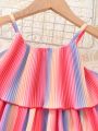 SHEIN Kids SUNSHNE Young Girl'S Gorgeous Fashionable Sleeveless Camisole Loose Multi-Colored Pleated Cake Skirt Dress For Summer