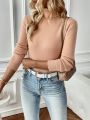 SHEIN Essnce Contrast Trim Turtleneck Contrast Trim Thermal Lined Crop Sweater