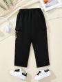 SHEIN Kids Academe Young Boy Joint Academy Knitted Letter Pattern Tapered Pants