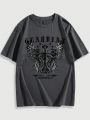 ROMWE Goth Men's Cross & Letter Printed T-shirt