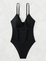 SHEIN Swim BAE Black One Piece Camisole With Strap Detailing