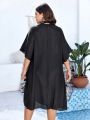 SHEIN Swim Classy Plus Size Lace Panel Batwing Sleeve Cover Up Dress