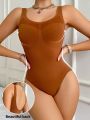 Women's Brown Knitted Body Shaper Jumpsuit For Four Seasons