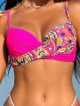 SHEIN Swim BohoFeel Ladies' Triangle Bikini Top With Paisley Print And Cross Front