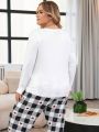 Plus Size Versatile Casual White Long Sleeve Pajama Top