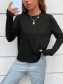 SHEIN Solid Color Long Sleeve Casual T-shirt With Round Neckline