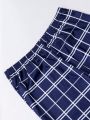 Men Plaid Print Pocket Patched Tee & Pants & Shorts PJ Set