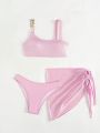 SHEIN Swim Y2GLAM Pink Sexy Swimsuit Set, 3pcs