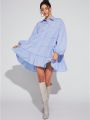 Hello J Oversize Layered Ruffle Shirt Dress