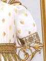 SHEIN Kids Nujoom Little Girls' Gold Foil Print Woven Tape Trim Patchwork Tassel Decoration Dress