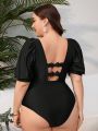 SHEIN Swim Vcay Plus Size Women's One-Piece Swimsuit With Back Bow Decoration