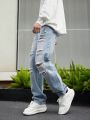 Men's Ripped Water Wash Straight Leg Jeans