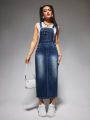 Jeans Overalls Skirt With Stitching & Button Details