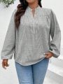 SHEIN Privé Women'S Plus Size Notched Collar Striped Shirt