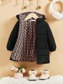 SHEIN Baby Girls' Casual Hooded Mid-length Coat, Thick And Warm For Outdoor Activities