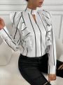 SHEIN Privé Women's Striped Shirt With Lace Collar