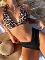 SHEIN Swim Classy Leopard Print Halter Neck Bikini Set