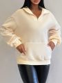 SHEIN SXY Zippered Half Placket Fleece Lined Sweatshirt With Drop Shoulder Sleeves