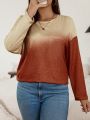 SHEIN LUNE Women Plus Size Ombre Tote Pocket Long Sleeve T-shirt